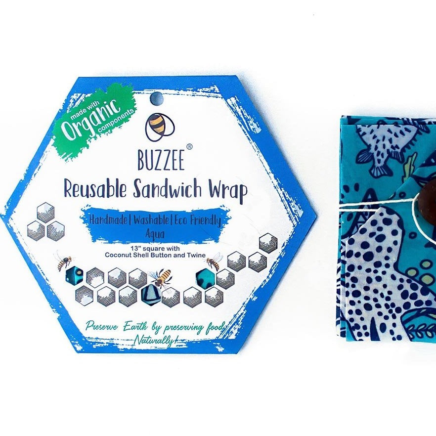 Buzzee Reusable Sandwich Wrap- Aqua