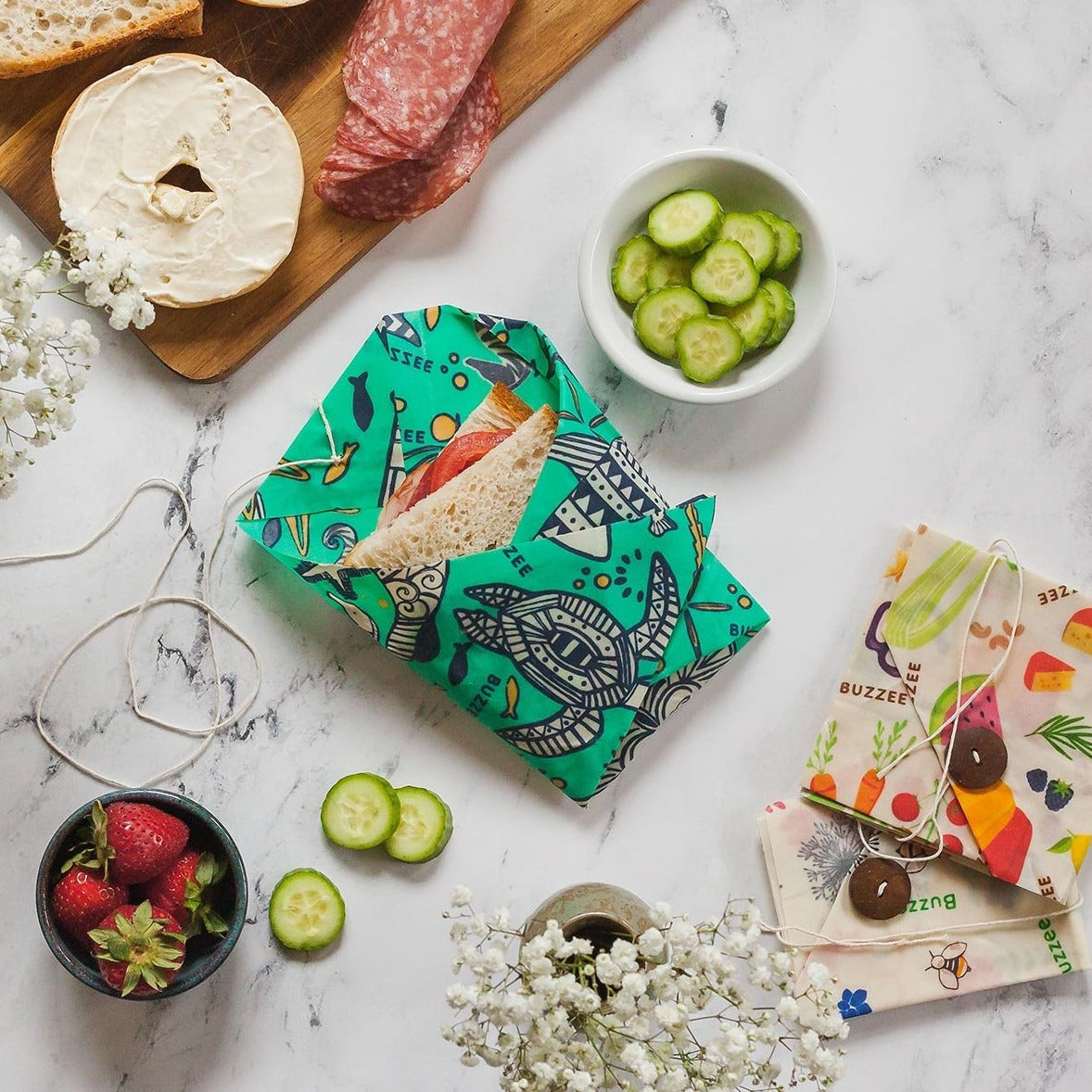 Buzzee Reusable Sandwich Wrap- Aqua