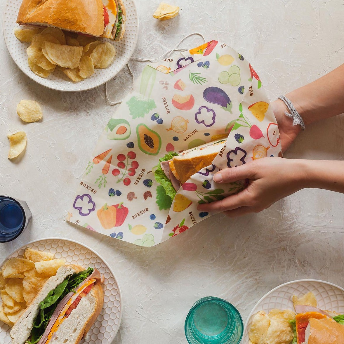 Buzzee Reusable Sandwich Wrap- Aqua