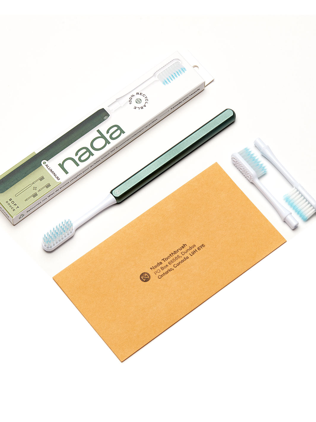 Nada Green Toothbrush + 2 brush heads