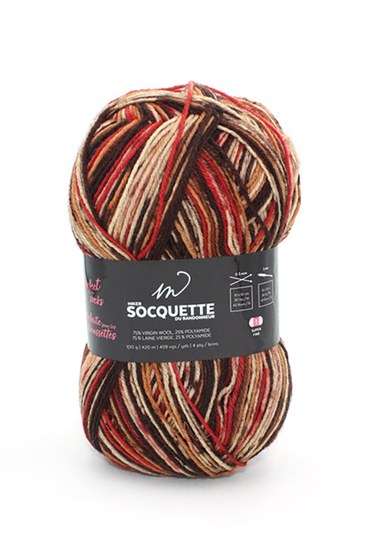 Socquette Yarn (75% Wool, 25% Polyamid)- Mixed Brown Bark