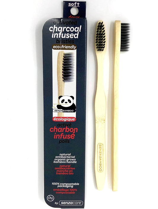 Senzacare Active Charcoal Infused Thin Tip Bristle Bamboo Toothbrush